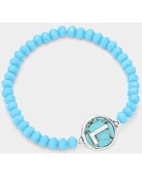 Fashnzfab - L- Initial Monogram Charm Faceted Beaded Stretch Bracelet - Lyst
