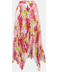 Versace - Floral Print Satin Pleated Asymmetric Midi Skirt - Lyst