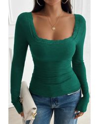 TRUEDAMES - Square Neck Lace Trim Patchwork Slim Fit Shirt - Lyst