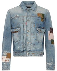 DSquared² - Medium Wash Patchwork Denim Jacket - Lyst