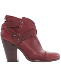 Rag & Bone - Rag Bone Harrow Burgundy Red Leather Stud Harness Block Heel Ankle Boots - Lyst
