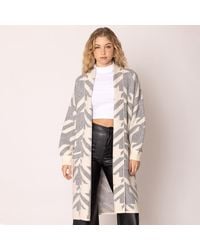 TRUEDAMES - Open Front Houndstooth Pattern Long Cardigan - Lyst