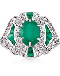 Ross-Simons Emerald And . Diamond Ring In 18kt White Gold - Green