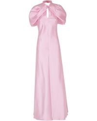 Alberta Ferretti - Mikado Tailored V-Neck Short Sleeve Silk-Blend Dress - Lyst