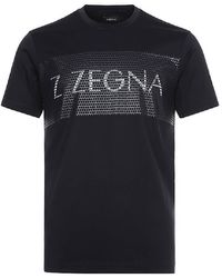 ZEGNA - Men Rubberized Logo Short Sleeve Crew Neck Cotton T-shirt - Lyst