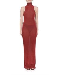 Priscavera - Velvet Mesh Turtleneck Maxi Dress - Lyst