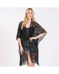 TRUEDAMES - Flower Pattern Crochet Lace Tassel Cover Up Poncho - Lyst