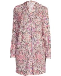 Johnny Was - Neena Floral Print Notch Collar Knit Chest Pocket Long Sleeve Nightshirt... - Lyst