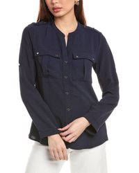 Tahari - Textured Roll Tab Blouse - Lyst