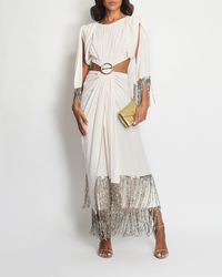 Rabanne - Blush Rushed Cut-out Dress With Champagne Gold Buckle And Chain Tassel Detail - Lyst