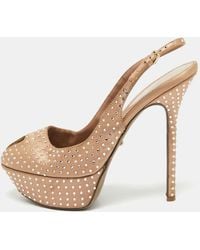 Sergio Rossi - Light Crystal Embellished Satin Peep Toe Platform Slingback Pumps - Lyst