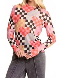 Davi & Dani - Checkered Heart Mesh Long Sleeve Top - Lyst