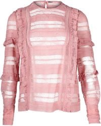 Self-Portrait - Ruffle Stripe And Grid Lace Top - Lyst