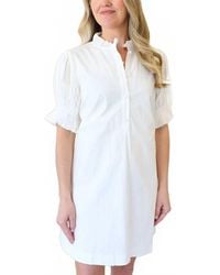 Karlie - Solid Poplin Ruffle Neck Pleat Back Tie Dress - Lyst