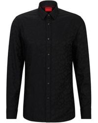 HUGO - Extra-slim-fit Cotton Shirt With Jacquard-woven Pattern - Lyst