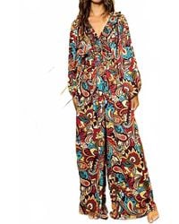 Bucketlist - Paisley Smocked Ruffled V-Neck Jumpsuit - Lyst