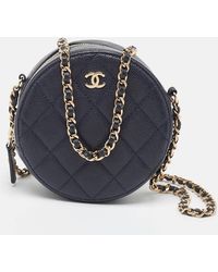 Chanel - Quilted Caviar Leather Cc Round Chain Clutch - Lyst