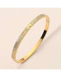 Fashnzfab - Stainless Steel Initial H Accent Stone Pave Hinged Bangle Bracelet - Lyst