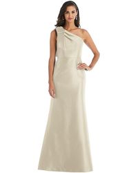 Alfred Sung - Bow One-shoulder Satin Trumpet Gown - Lyst