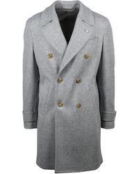 L.B.M. 1911 - Double-Breasted Herringbone Coat With Notched Lapel And Button Accents - Lyst