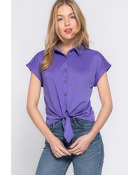 Fashnzfab - Short Slv Front Tie Stretch Ity Top - Lyst