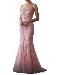 Marchesa - Pre-Loved Tulle Strapless Gown With Applique And Crystals - Lyst
