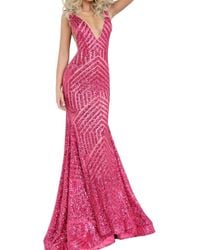 Jovani - Sequin Embellished V-Neck Dress - Lyst