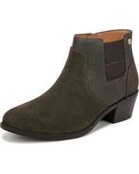 Vionic - Finn Boots Dark Khaki Suede Block Heel Ankle Bootie Zap2114 - Lyst