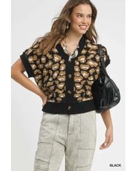TRUEDAMES - Leopard Button Down Short Sleeve Cardigan - Lyst