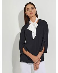 Misook - Contrast Tie V-Neck Crepe De Chine Blouse - Lyst
