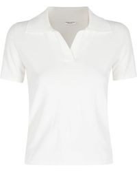 Roberto Collina - Ecru Polo V-Neck Ribbed-Trim Viscose Polo Shirt - Lyst