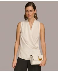 Donna Karan - Wrap Top Cream Surplice Neck Sleeveless Party Fts1172 - Lyst