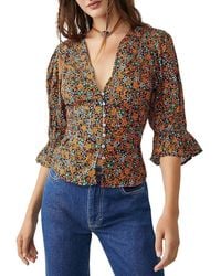 Free People - I Found You Floral Button Front Blouse - Lyst