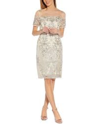 Adrianna Papell - Mesh Embroidered Cocktail And Party Dress - Lyst