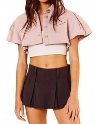 Bucketlist - Short Puff Sleeves Cropped Denim Jacket - Lyst