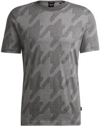 BOSS - Mercerized-Cotton T-Shirt With Houndstooth Jacquard - Lyst