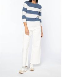 Kinross Cashmere - 3/4 Sleeves Wide Stripe Crew Sweater - Lyst