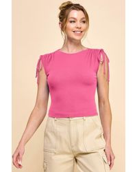 TRUEDAMES - Ruching Shoulder Ribbed Top - Lyst