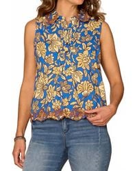 Democracy - Sleeveless Half Placket Printed Embroidered Woven Top - Lyst