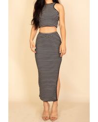 TRUEDAMES - Striped High Neck Crop Top & Side Slit Midi Skirt Set - Lyst