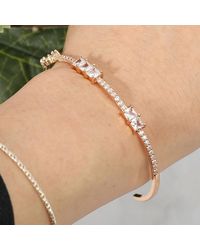 Fashnzfab - Double Square Cz Stone Cluster Station Pointed Evening Cuff Bracelet Clear - Lyst