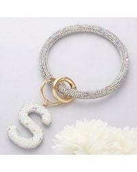 Fashnzfab - S- Bling Studded Initial Monogram Charm Bracelet Keychain Ab - Lyst