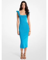 Michael Kors - Mk Ruffled Stretch Viscose Midi Dress - Lyst