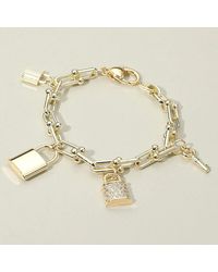 Fashnzfab - 14K Plated Cz Stone Paved Lock Key Charm Station Industrial Chain Link Bracelet - Lyst