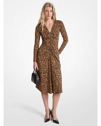 Michael Kors - Leopard Print Matte Jersey Ruched Dress - Lyst