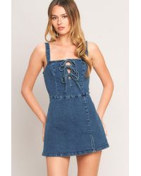 TRUEDAMES - First Date Denim Skort Romper - Lyst