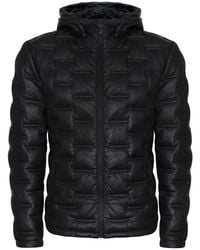 Infinity Leather - Hooded Puffer Quilted Bomber Leather Jacket - Lyst