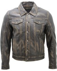 Infinity Leather - Trucker Slim Fit Leather Shirt Jeans Jacket - Lyst