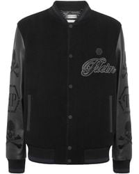 Philipp Plein - Wool & Leather Varsity Bomber Jacket Patches Stones - Lyst