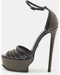 Roberto Cavalli - Leather Studded Platform Sandals - Lyst